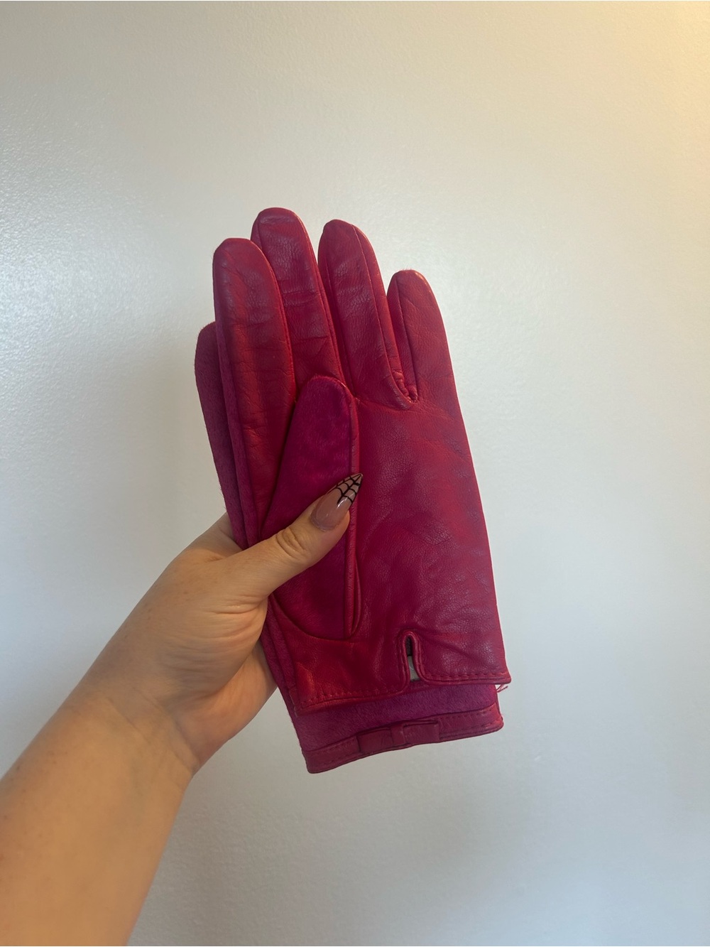Calf Skin Pink Leather Gloves